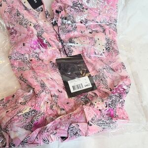 The Kooples Paris Paisley Flower Blouse& Foil Deep Pink Flowers NWT Retail $240